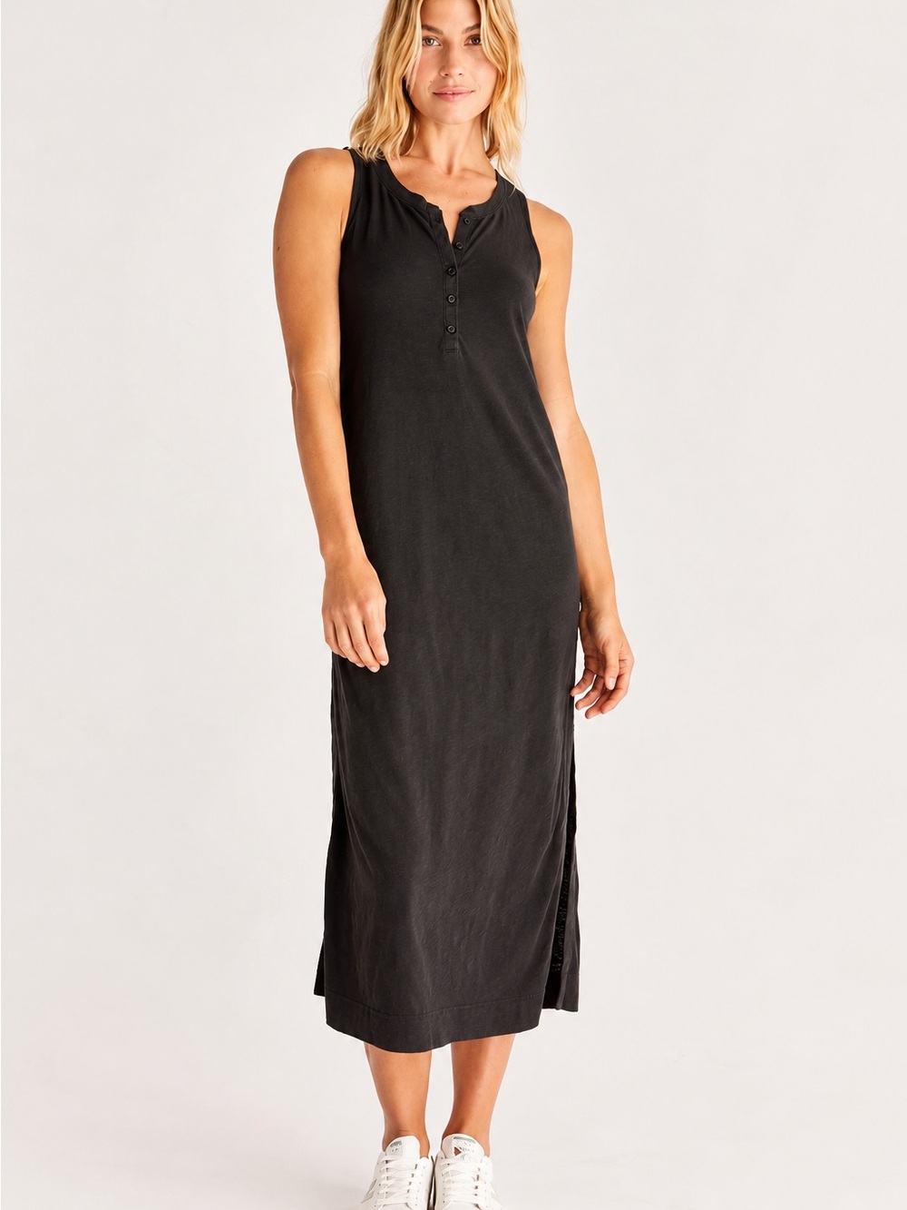 Z Supply Zelda Slub Maxi Dress Black Size Large 100% Cotton